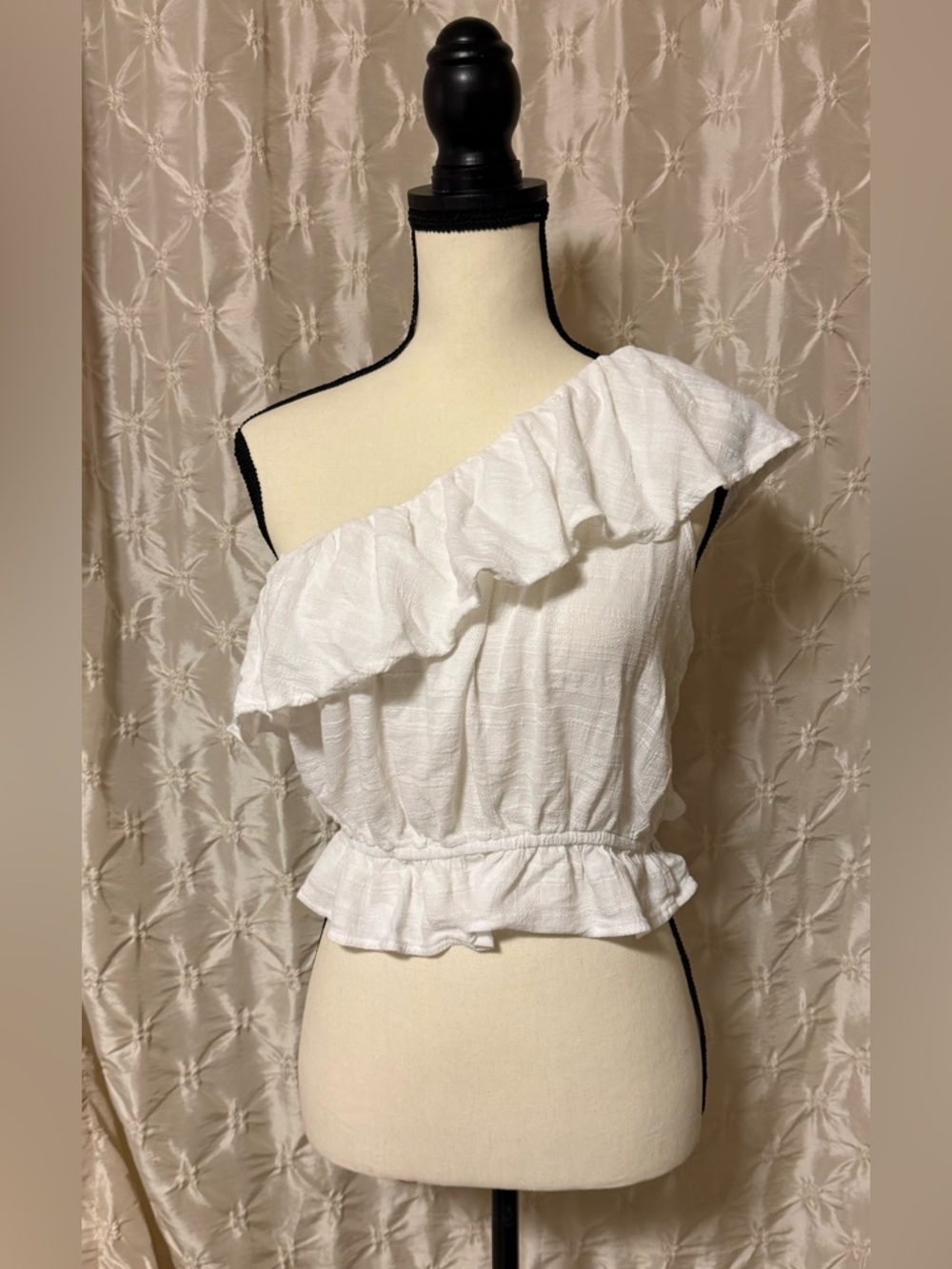 American Eagle White One-Shoulder Ruffle Peplum Top Blouse